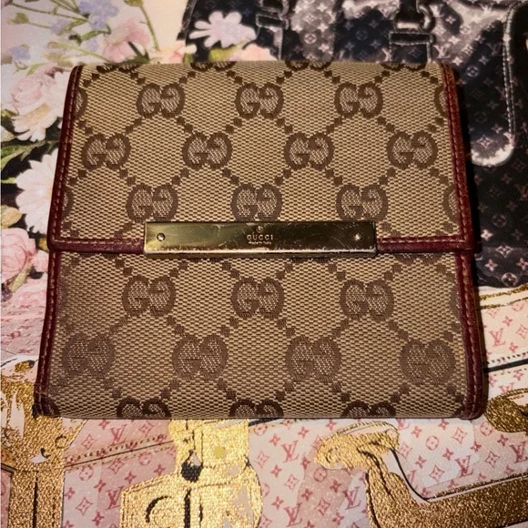 Gucci Marmont Signature GG Wallet Brown Leather Trim And Tan Canvas in Bag EUC 🚩 - Picture 2 of 10